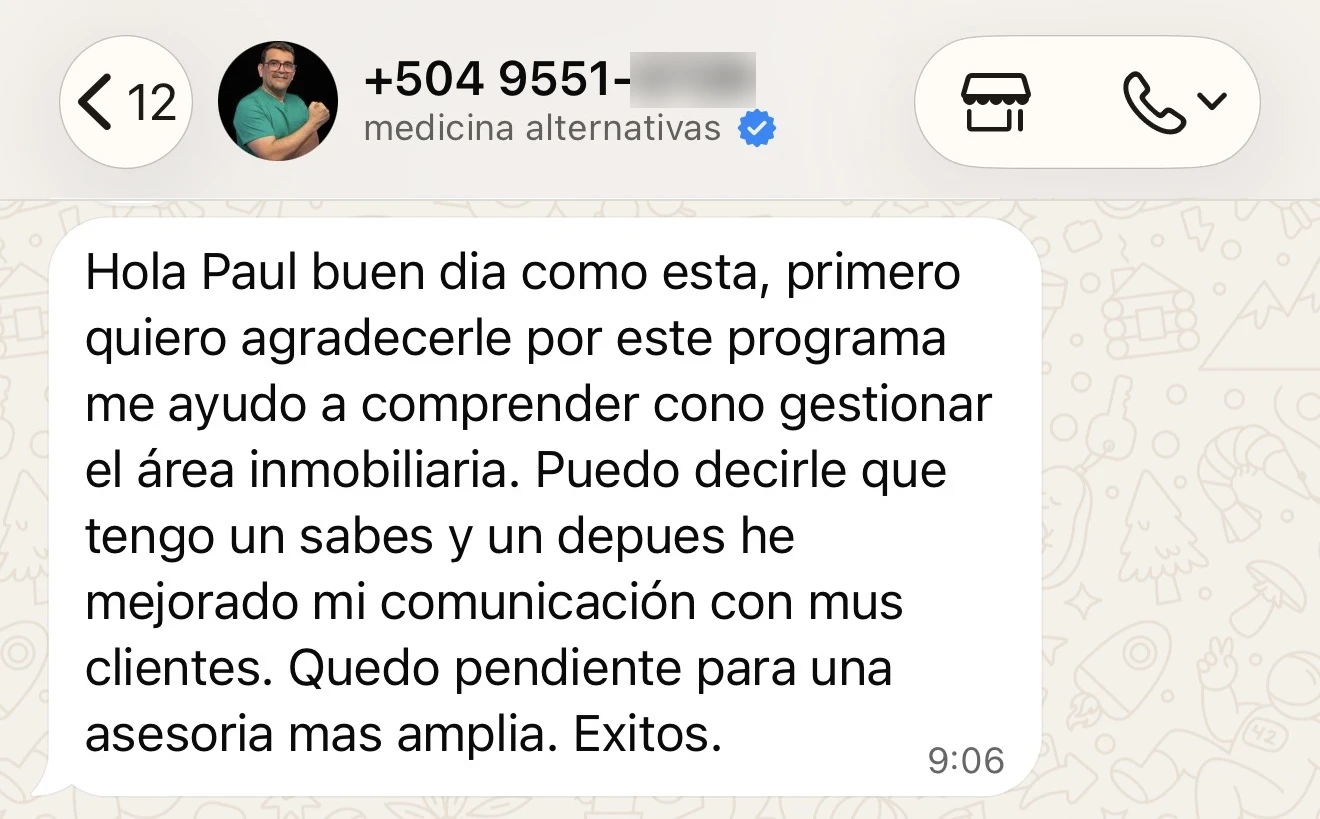 Mensaje de WhatsApp de un agente que revisó el programa