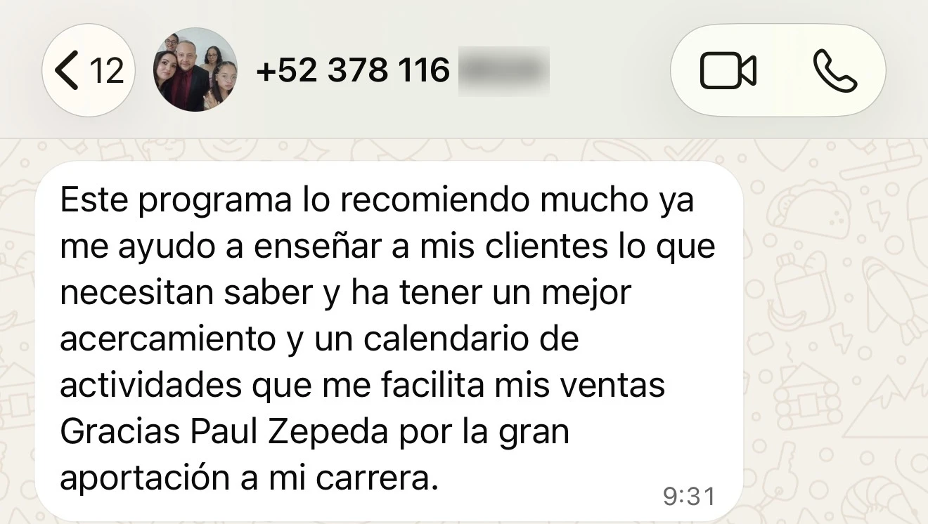 Mensaje de WhatsApp de una agente que revisó el programa